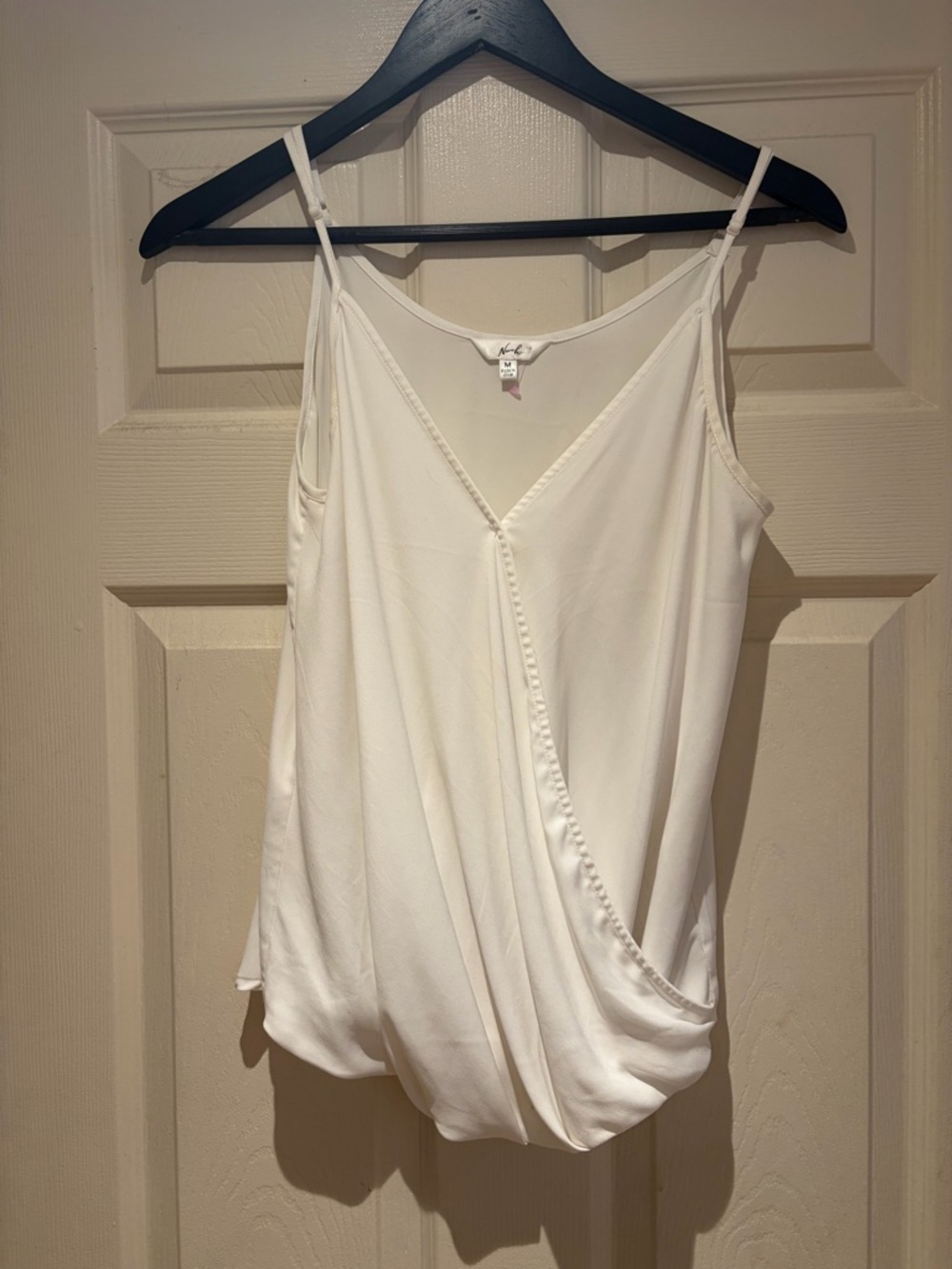 White Draped V-Neck Spaghetti Strap Top